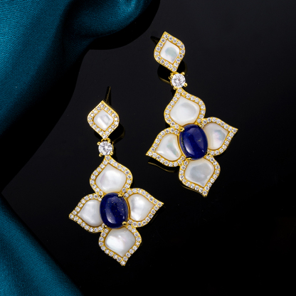 Natural Lapis & Pearl Studs – 18K Gold Plated Heirloom for Everyday Radiance