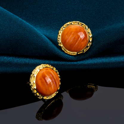 Round Hammered Spiny Oyster Earrings – Textured Shell Studs