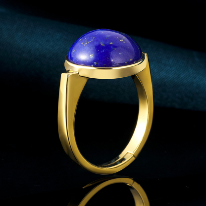 Natural Raw Lapis Lazuli Minimalist Ring – 18K Gold Plated Niche Design Women's Index Finger Jewelry