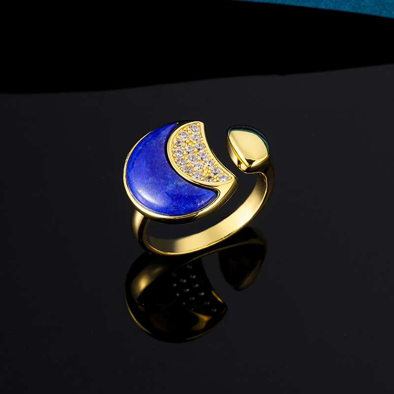 Adjustable Lapis Lazuli Moon Ring – A Starry Gift for the Unconventional