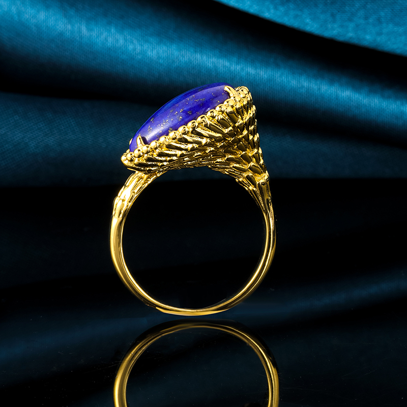 Lapis Lazuli Serpent Ring – Thick 18K Gold Plated Bold Statement Jewelry, Instagram-Worthy Index Finger Ring