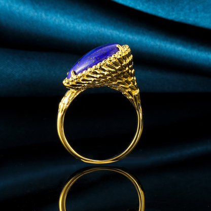 Lapis Lazuli Serpent Ring – Thick 18K Gold Plated Bold Statement Jewelry, Instagram-Worthy Index Finger Ring