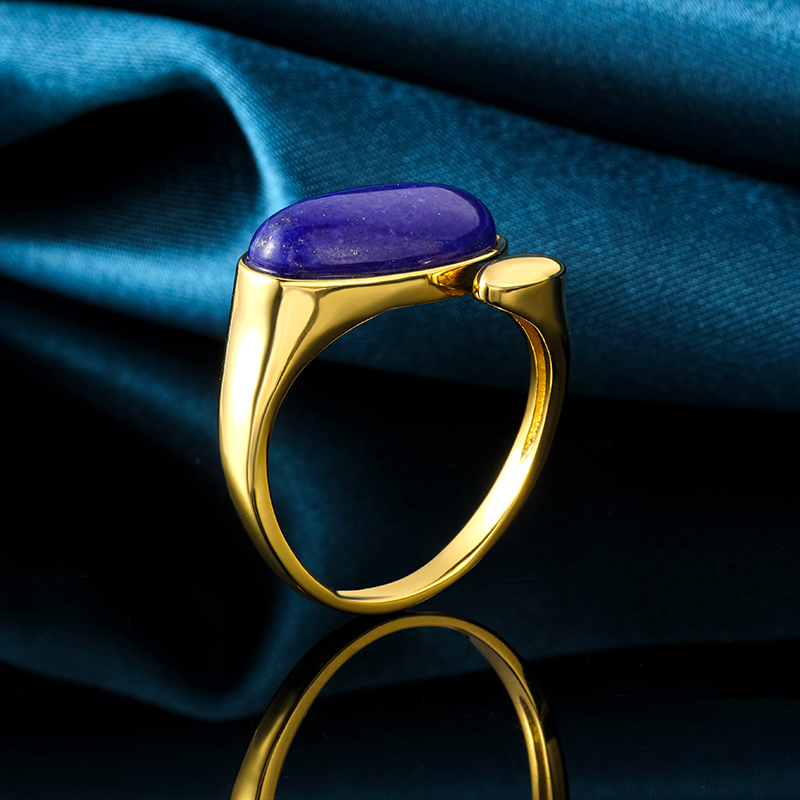 Adjustable Oval Lapis Lazuli Ring - Natural Stone Stackable Jewelry with Open Band