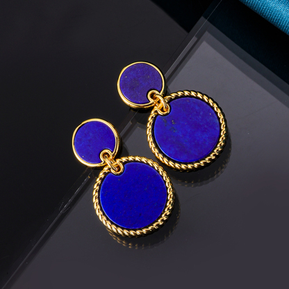Lapis Lazuli Round Earrings | Baroque-inspired Vintage Drops & Studs – Handcrafted Luxury Jewelry with Artisan Elegance
