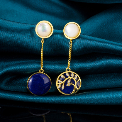French Court-Style Lapis Lazuli Earrings | Genuine Gemstone Drops & Studs with Ornate Settings – Haute Couture Jewelry of Timeless Grandeur