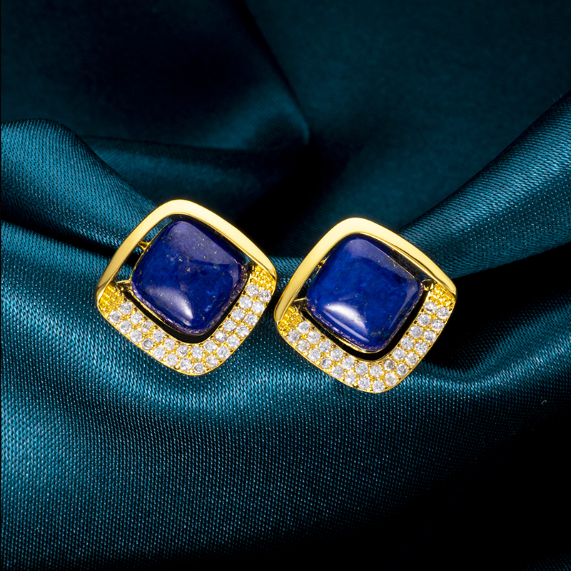 Lapis Lazuli Square Studs - Modern Minimalist Jewelry