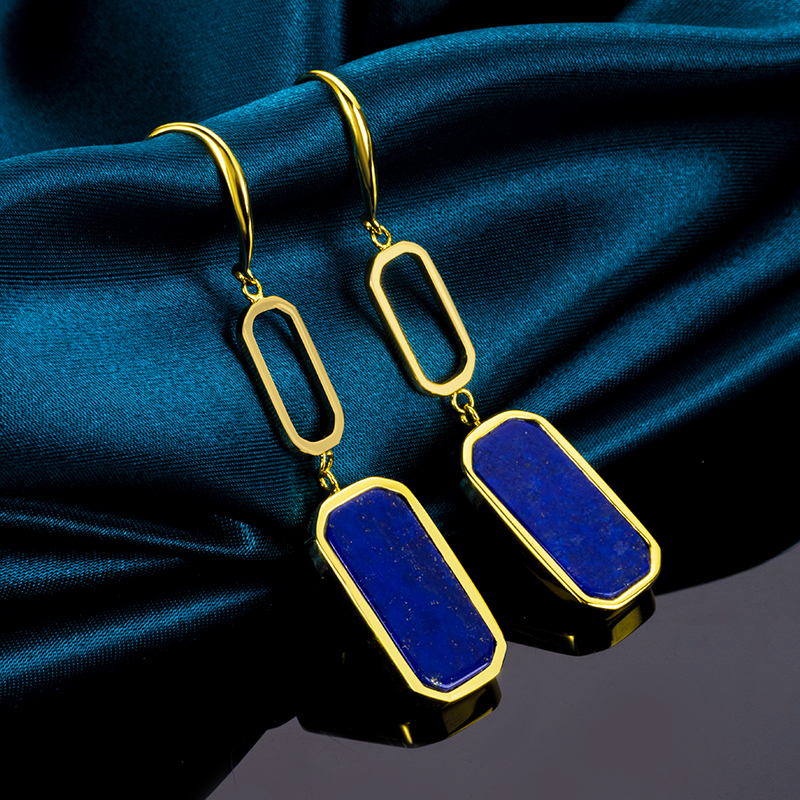 Natural Lapis Lazuli Square Dangle Earrings 