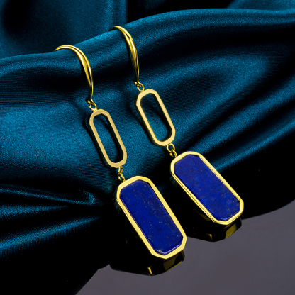 Natural Lapis Lazuli Square Dangle Earrings 
