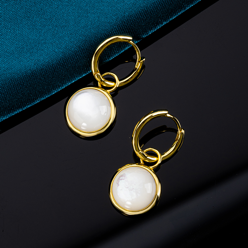Iridescent Mother of Pearl Dangle Earrings - Valentine's Day Luxury Gift with Gold Plated Chain