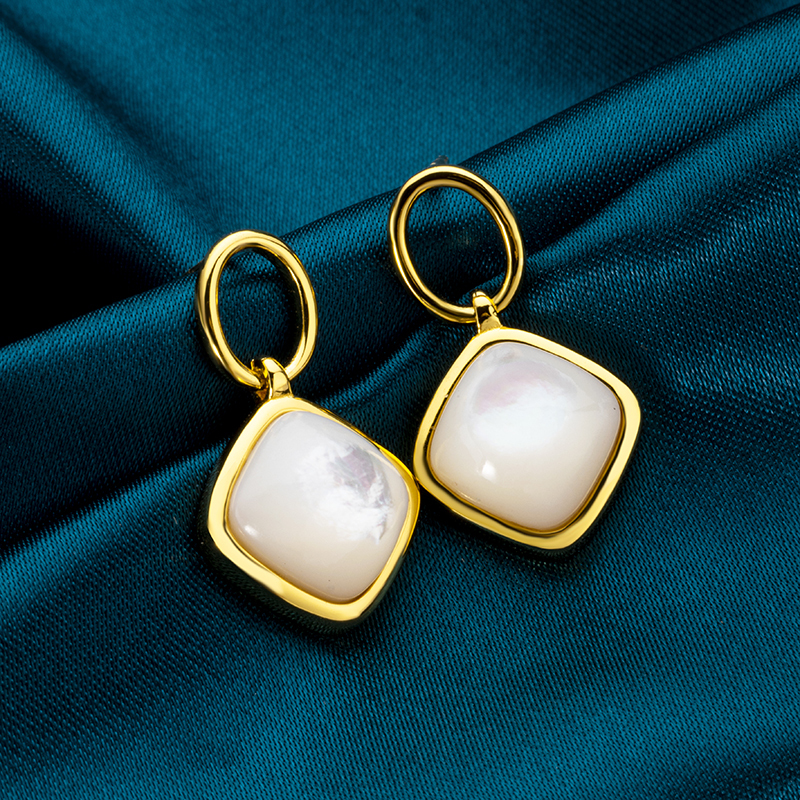 Natural Mother of Pearl Square Earrings - Modern Minimalist Jewelry