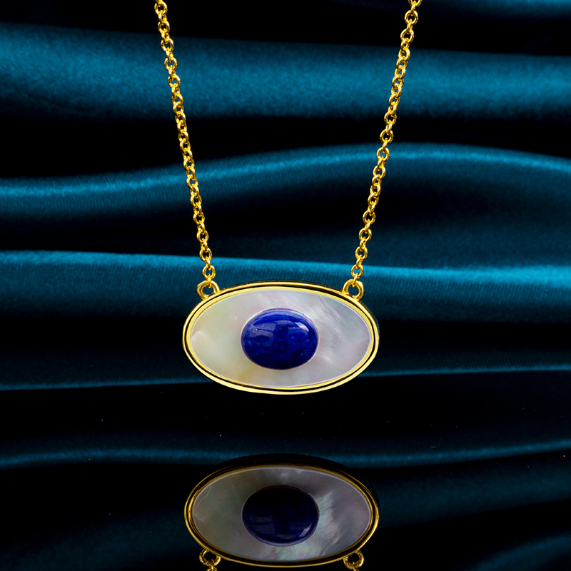 Natural Lapis Lazuli & Mother-of-Pearl Mystic Evil Eye Necklace