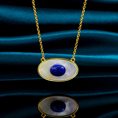 Natural Lapis Lazuli & Mother-of-Pearl Mystic Evil Eye Necklace
