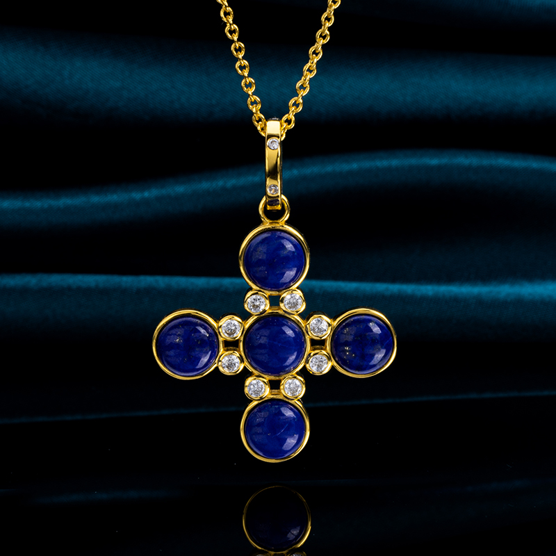 Lapis Lazuli Diamond Cross Statement Necklace