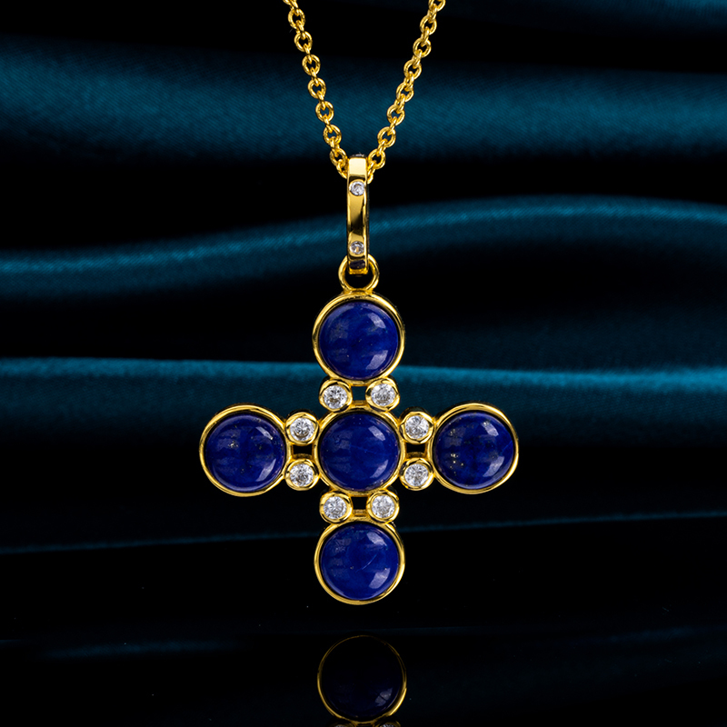 Lapis Lazuli Diamond Cross Statement Necklace