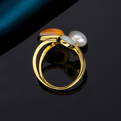 Natural Spiny Oyster Ring Women – Fashion Freshwater Pearl Jewelry, Ethical Shell Gift