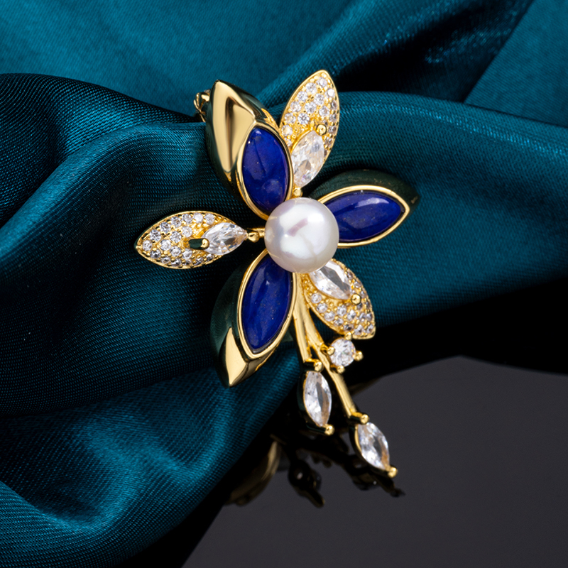 Luxury Lapis Floral Brooch | EU Bestseller
