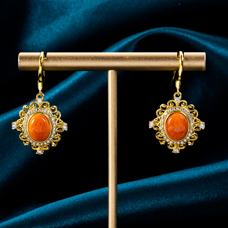 French Court-Style Oval Earrings with Natural Spiny Oyster Shell