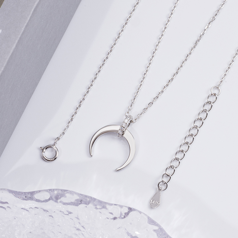 S925 Crescent Moon Necklace - Sterling Silver Women's Jewelry