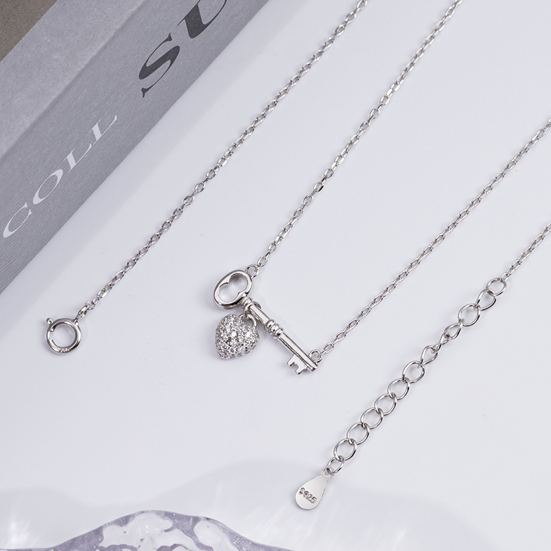925 Heart Key Necklace - Sterling Silver Romantic Jewelry