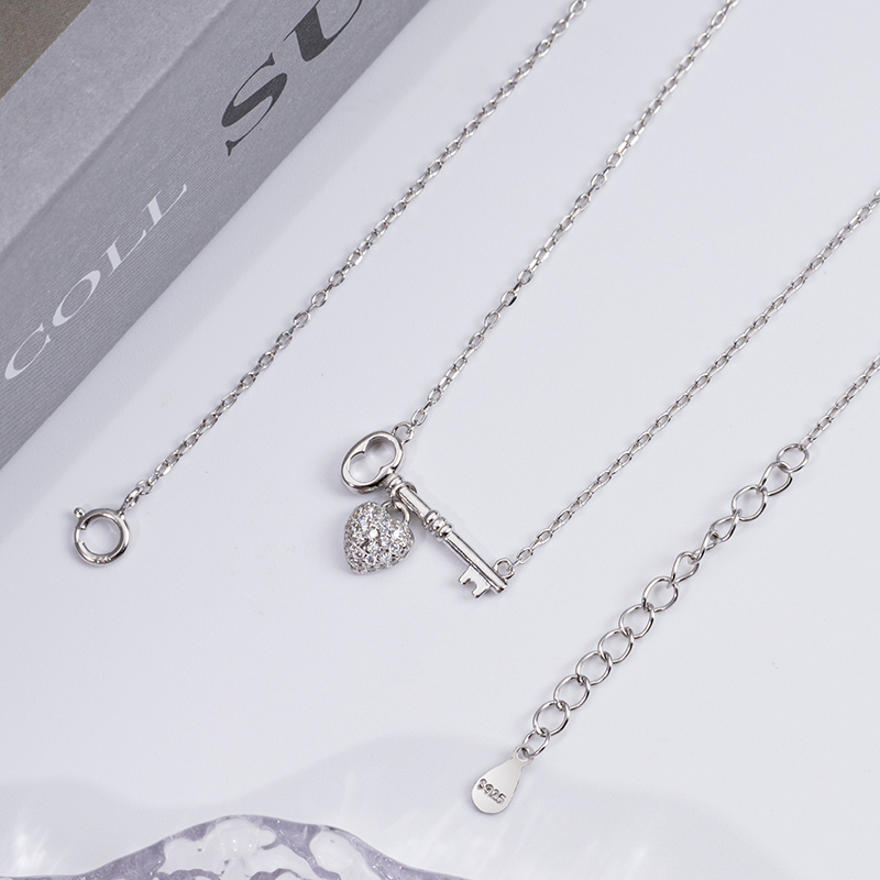 925 Heart Key Necklace - Sterling Silver Romantic Jewelry