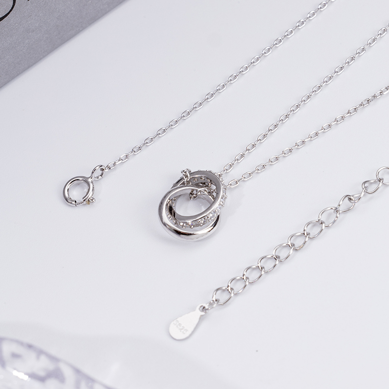 S925 Interlocking Hoop Necklace - Diamond Accent Minimalist Jewelry
