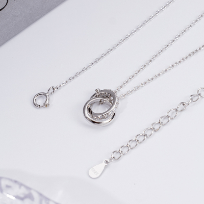 S925 Interlocking Hoop Necklace - Diamond Accent Minimalist Jewelry
