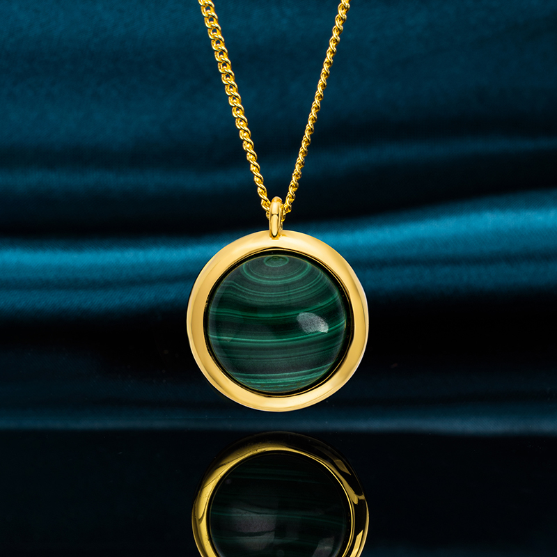 Minimalist Round Natural Malachite Necklace