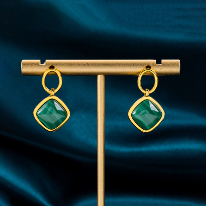 Minimalist Square Natural Malachite Earrings
