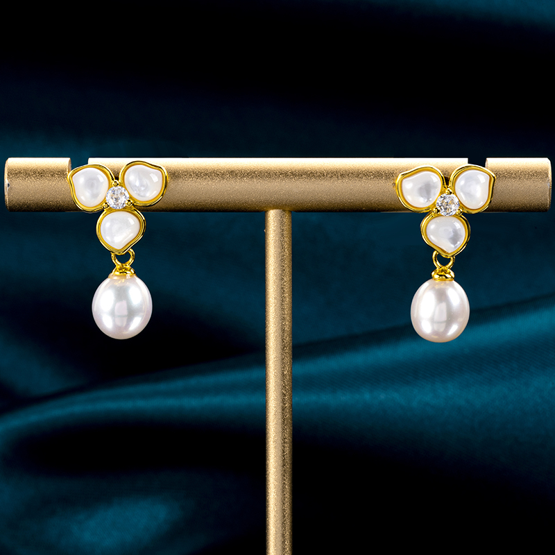 Natural Mother of Pearl & Freshwater Pearl Petal Earrings