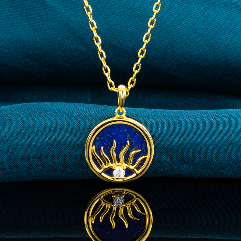 Natural Lapis Stone Sun Eye Necklace