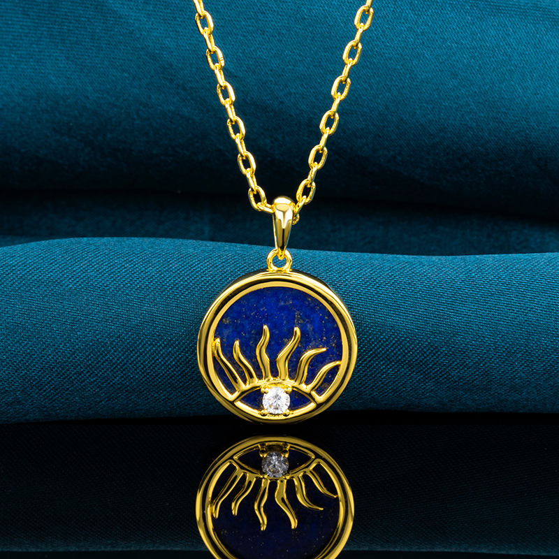 Natural Lapis Stone Sun Eye Necklace