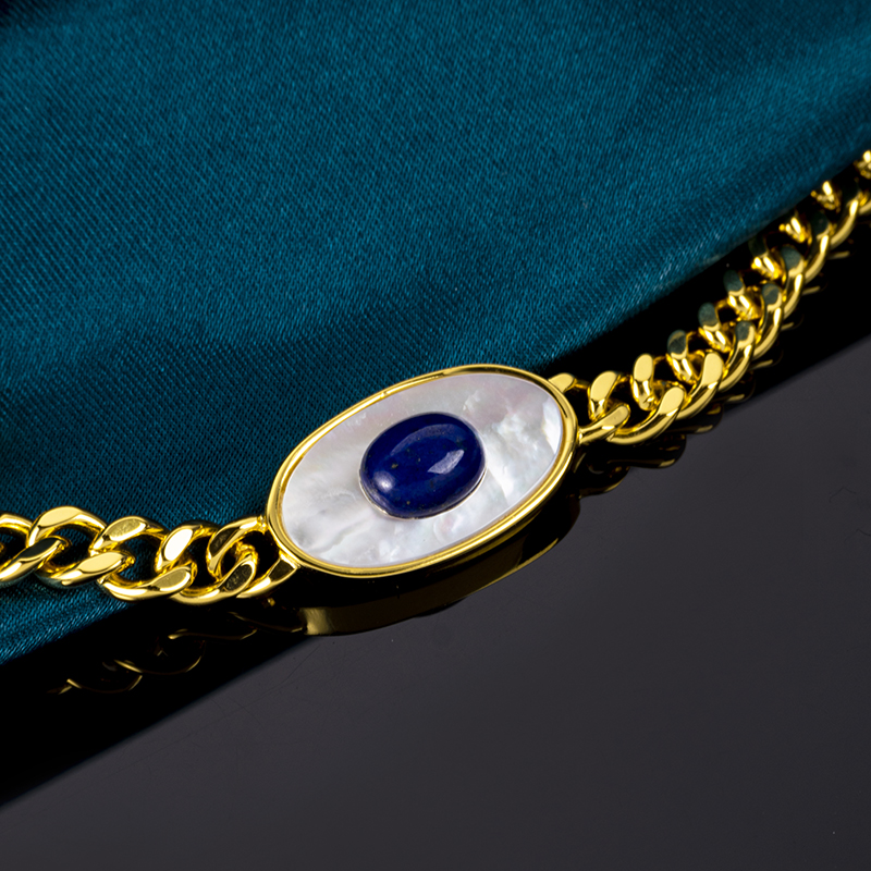Natural Lapis Lazuli Evil Eye Cuban Chain Bracelet