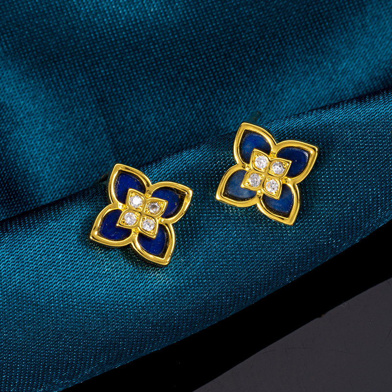 Lucky Clover Lapis Lazuli Stud Earrings