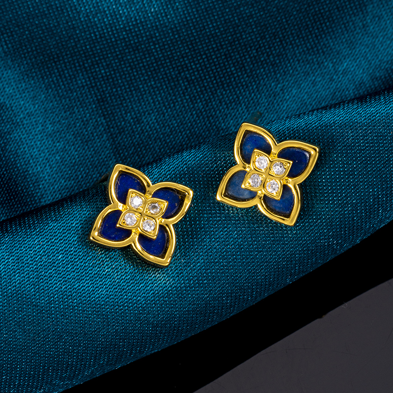 Lucky Clover Lapis Lazuli Stud Earrings