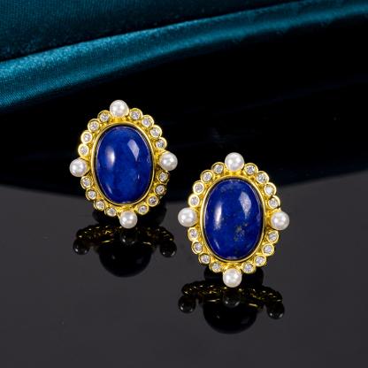 Baroque Lapis Lazuli Cabochon Studs