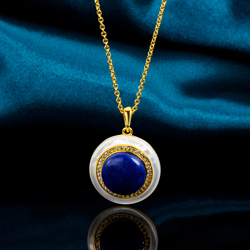Natural Lapis Lazuli Circle Pendant | Minimalist Luxury