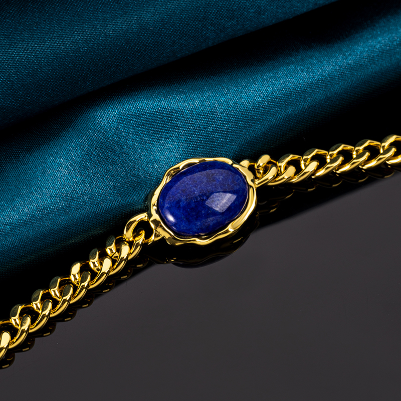 Natural Lapis Lazuli Inlay | Oval Lava Cuban Chain