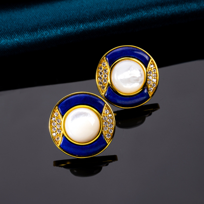 Lapis Lazuli & MOP Round Studs | Fashion Earrings