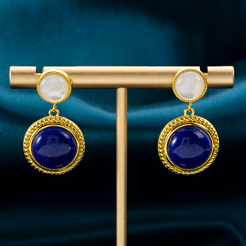 Natural Lapis Lazuli Classic Vintage Round Drop Earrings