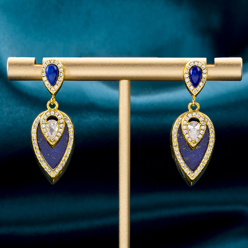 Elegant French Pear Earrings | Natural Lapis Lazuli