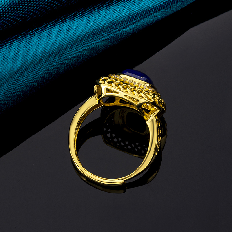 Elegant Lapis Lazuli Square Openwork Ring