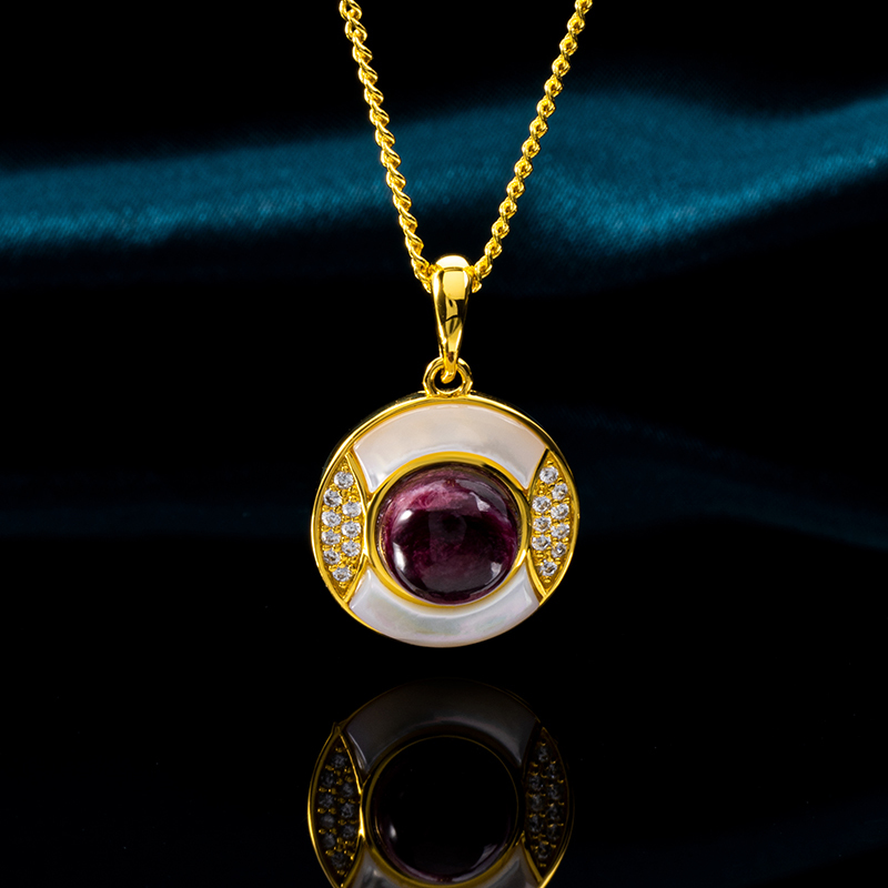 Luxury Elegant Natural Purple Spiny Oyster Round Pendant