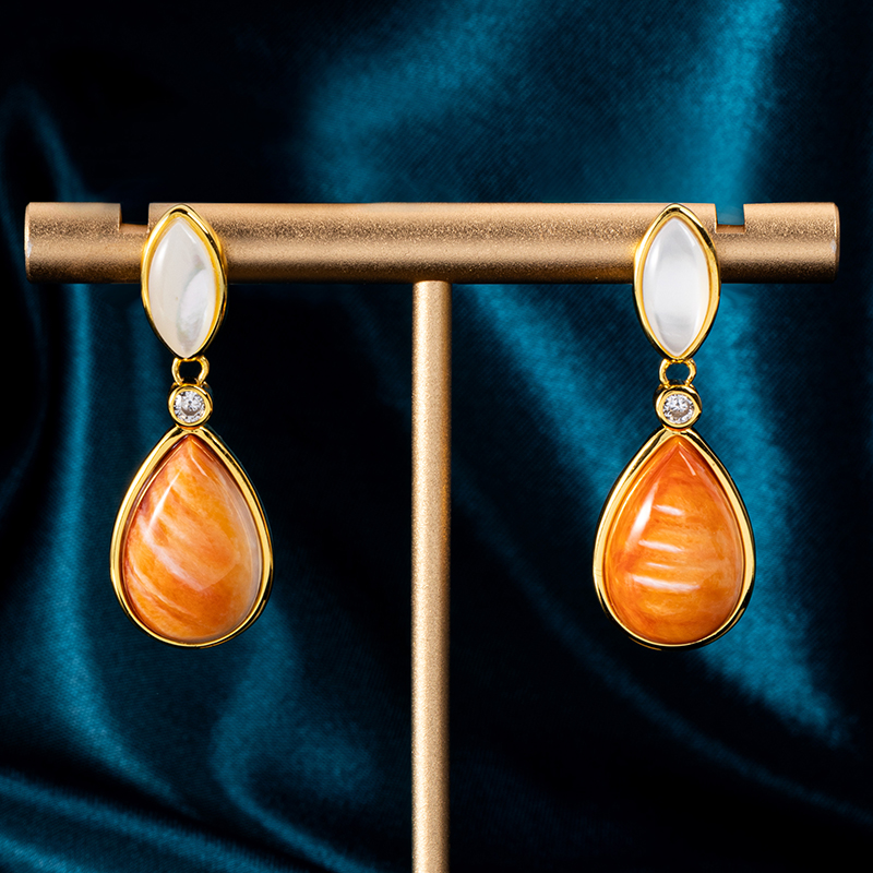 Vintage Elegance Spiny Oyster Teardrop Earrings