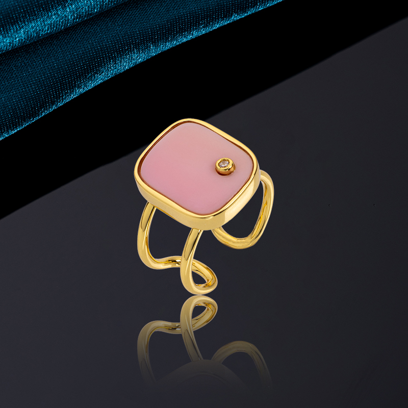 Natural Pink Conch Square Ring - Unique Style
