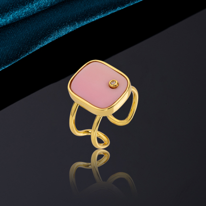 Natural Pink Conch Square Ring - Unique Style