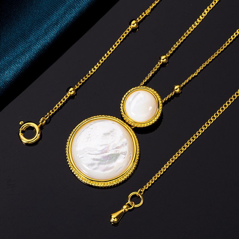 Minimalist Classic White MOP Double Circle Pendant