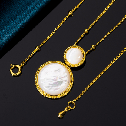 Minimalist Classic White MOP Double Circle Pendant