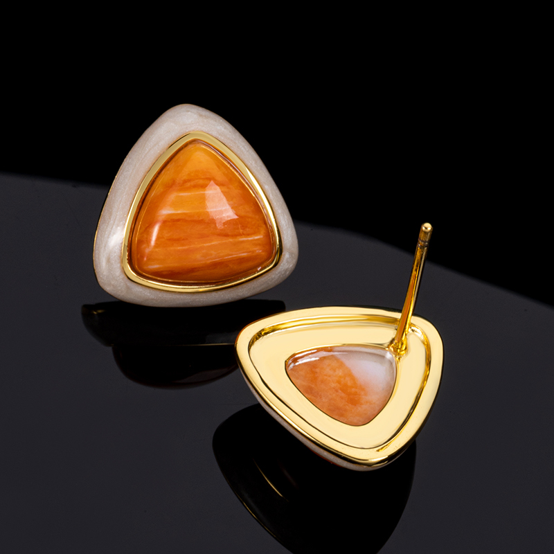 Handcrafted Spiny Oyster Geometric Earrings | Triangular Shell Jewelry | Seoul Chic Style