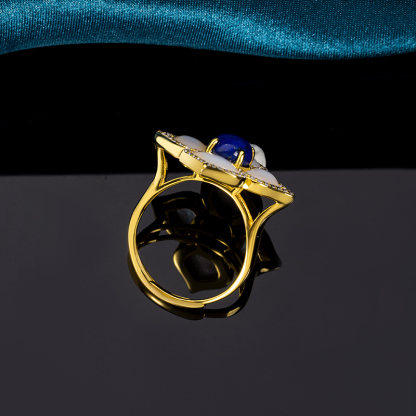 Blue Lapis Mother-of-Pearl Clover Ring Lucky