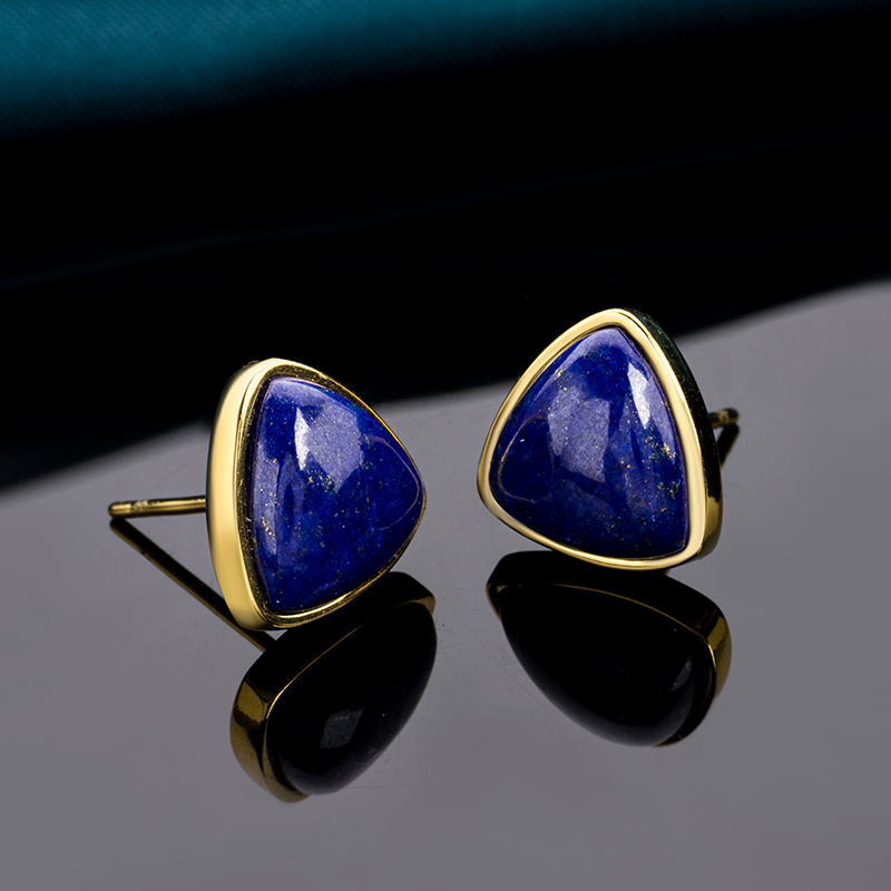 Natural Lapis Lazuli Triangle Stud Earrings Minimalist